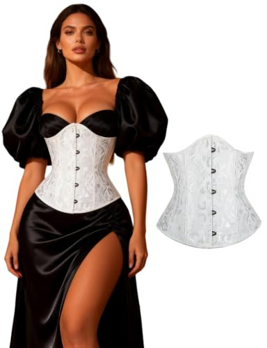 ohmydear Damkorsett vintage, korsett, bustier, jacquard, snörkorsett med 14 bened underbröstkorsett, midjegörare, korsett topp, sexig kroppsformare, magväg för fest, karneval, halloween, XS-5XL