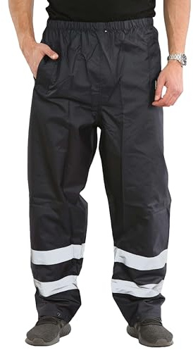 shelikes Mens Hi Vis Safety Waterproof Rain Over Trouser Work High Viz Visibility Pants_Navy_L