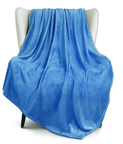 Exclusivo Mezcla Extra Large Fleece Throw Blanket for Couch, Sofa, 300GSM Super Soft and Warm Blankets, Washed Blue Throw All Season Use, Cozy, Plush, Lightweight, 127x178 CM