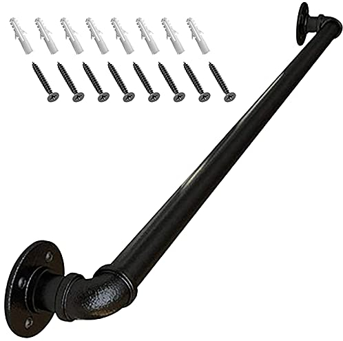 Gorssen Handlauf,schwarz Vintage Schmiedeeisen Treppengeländer for den Innen Außen, Wandhandlauf Wohnung Draußen Handläufe Treppen Handlauf Geländer Bausatz Balkon Brüstung Stange,120cm