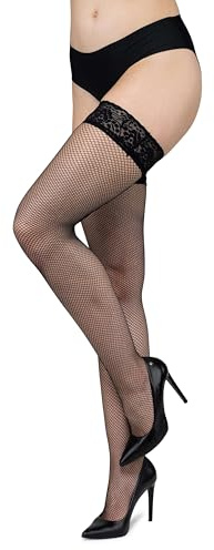 looksy Calze autoreggenti a rete italiane con parte superiore in pizzo Lingerie a rete in nylon trasparente Calze sexy con diamanti in silicone alti alla coscia