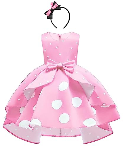 IBTOM CASTLE Minnie Mouse Kleid Mädchen Weihnachten Karneval Verkleiden Kostüm Vintage Polka Dot Prinzessin Tutu Hi-Lo Partykleid mit Maus Ohren Stirnband Geburtstag Festlich Outfit Rosa 2-3 Jahre