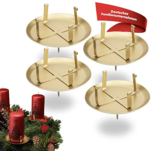 WIKAKERZEN Ljusstake, adventskrans, guld – set om 4 | 4 ljusstakar utan spik, stabil adventskrans, ljushållare för LED och vaxljus | ljuspluggar