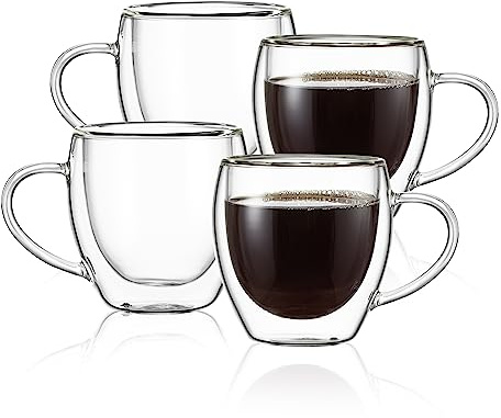CNGLASS 5oz Espresso Mugs (Set of 4),Double Wall Insulated Glass Coffee Mugs with Handle,Espresso Shot Glasses,Clear Expresso Coffee Cups…
