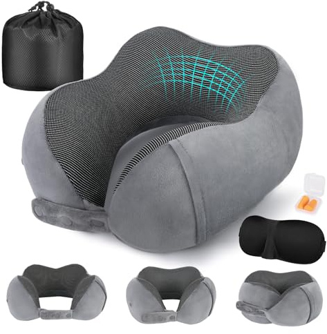 Cirorld Oreiller de Voyage pour Avion, Coussin de Nuque pour Voyage, Oreiller de Voyage en Mousse à Mémoire de Forme pour Adultes, Oreiller de Vol Réglable et Compact, Coussin de Nuque Ergonomique