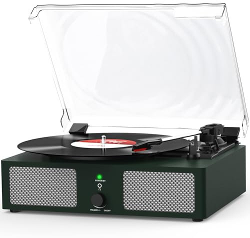Udreamer Platine Vinyle, Tourne-Disque avec Haut-parleurs intégrés et entraînement par Courroie Bluetooth, phonographe Vintage avec 3 Vitesses Vert