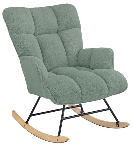 Aunekiv Fauteuil à Bascule en Tissu Teddy pour Adultes, Chaise à Bascule Scandinave,Chaise à Bascule Confortable pour Salon ou Chambre Balcon, Fauteuil de Nursing pour Chambre Bébé Noir
