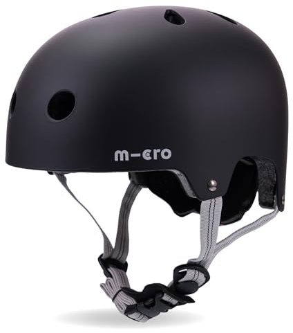 Micro Scooter | Bike/Scooter Deluxe Kids Helmet | Kids Bike Accessories | LED Rear Light | Protective Chin Strap | Inner Padding | Adjustable Strap & Sizing Wheel | Medium (55-58cm) | Matt Black