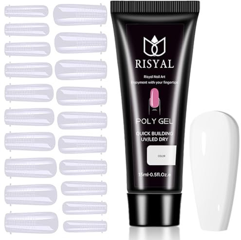 Polygel Nail Kit, Builder Gel for Nails, Nail Extension Kit, White Poly Gel Acrylic Nail Set,French Manicure Strengthener Thickening Sculpture Gift for Beginners Nail Art,With 24PCS Nail Form