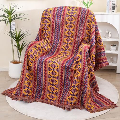 HOORDRY Sofaüberwurf für 1-Sitzer Sofadecke 130x180CM | Sofa Überzug Ethnischer Stil Doppelseitig Baumwolle, Boho Sesselüberwurf, Kann als Sofa Cover, Sofaschoner, Bettüberwurf