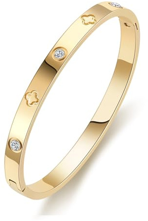 RUIQUAN 18K Gold Plated Love Friendship Bracelet Crystal Bangle Cuff Best Gifts for Mother's Day Valentine's Day Wedding Couples and Birthdays