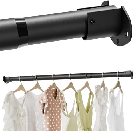 Closet Rods for Hanging Clothes, 16.5 to 74 Inches Adjustable Metal Closet Rod, Heavy Duty Clothes Hanging Rod for Closet Wardrobes Laundry