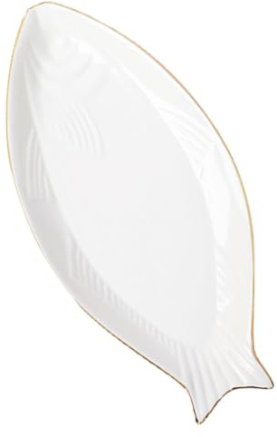 TOYANDONA Assiette en Céramique De Poisson 12 Pouces Bord Doré Plateau De Service Plat à Poisson Surface Lisse Facile à Nettoyer pour Fêtes Et Banquets