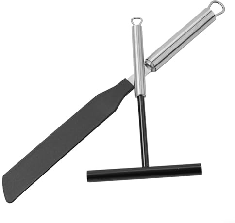 FABULETTA Stainless Steel Crepe Spreader Tool and Nylon Egg Pie Spatula Set, Professional Pancake Batter Distributor with Thin Edge Smoother for Home Kitchen