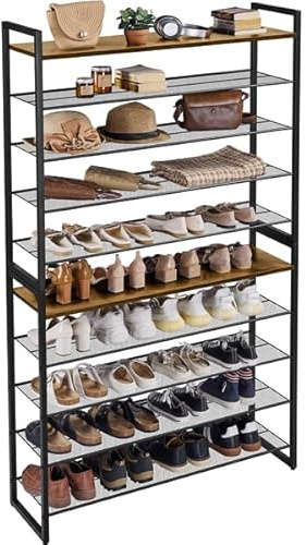Yaheetech Scarpiera a 10 Livelli Grande Scaffale Portascarpe Impilabile Design 2-in-1 Fino a 50 Paia di Scarpe, Scaffale Versatile in Metallo per Ingresso Soggiorno Camera da Letto, 100x28,5x166,5 cm