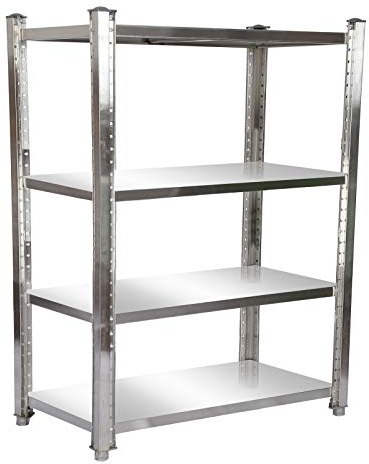 Wiltec Edelstahlregal 150x50x155cm mit 4 höhenverstellbaren Böden für den Gastronomiebereich Werkstatt Keller Lagerregal Vorratsregal Küchenregal