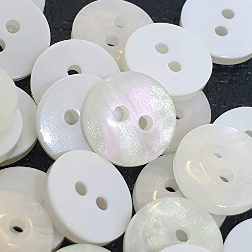 MajorCrafts® 40pcs 15mm Cream White Pearlescent Galaxy Effect 2 Holes Small Round Resin Sewing Buttons Needlework Craft Embellishments