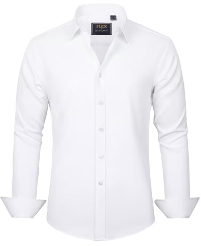 J.VER Boys Dress Shirts Solid Stretch Long Sleeve Shirt Casual Wrinkle-Free Button Down School Uniform Shirts White
