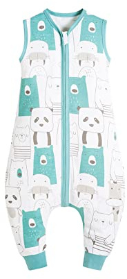 E-RIDES Baby Schlafsack mit Füßen, Sommerschlafsack mit Beinen für Kleinkinder, Baumwolle Schlummersack für Mädchen und Jungen, Reißverschluss ohne Ärmel 0.5 TOG (Panda,Medium)