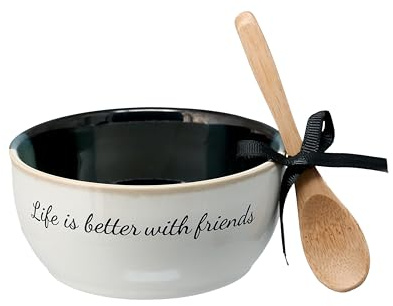 Pavilion - Life Is Better With Friends - 4.5 Dip Bowl & Spoon Set Housewarming Apartmentwarming Neutral Decor Bestie BFF Gift Present