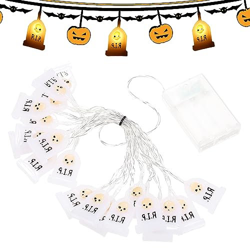 Kaxenig Luci della lapide di Halloween,Decorazioni per Esterni Luci per Pietre tombali di Halloween - Stringa Luminosa di Halloween con Teschio di lapide e 20 luci a LED Forniture per Feste