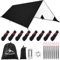IEEILULU Tarp Wasserdicht 3x3/3x4/3x5m, Ultraleicht Camping Zeltplane mit Ösen+8 Erdnägel+ 8 Seilen+ Licht, Regenschutz Sonnenschutz für Camping Outdoor Picknick Wandern Hängematte (Schwarz)