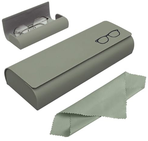 Azwood Brillenetui Hardcase, Premium PU Leder Brillenetui Grün Brillen Etui Damen und Herren Wird mit einem Mikrofasertuch für Sonnenbrille Lesebrille Sportbrille