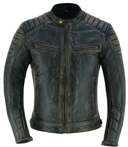 LOVO Chaqueta de Moto Vintage Marrón de Piel de Vaca, Forro y Protectores Removibles (FR/ES, Letras, S, Regular, Regular, Auténtico cuero de vaca)