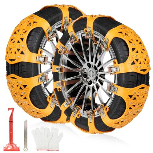 DBREAKS Catene da Neve Universali, 6 Pezzi Catene per di Emergenza, 165-275MM Catene da Neve Auto per Ghiaccio(Giallo)