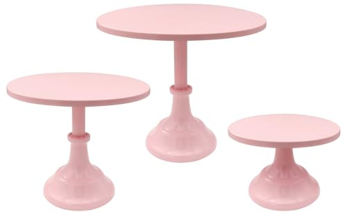 HADEEONG 3 Stück rosa Kuchenständer, Metall-Kuchenständer-Set für Desserttisch, 20,3 cm, 25,4 cm, 30,5 cm, runder Kuchenhalter, Dessertkuchen, Pizza-Präsentationsständer für Party, Hochzeit,