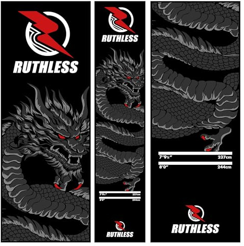 RUTHLESS Dartmatte | strapazierfähige, rutschfeste und langlebige Teppich-Dartmatte für den Boden, Schwarz (Drachen)
