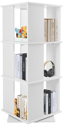 Sengfwin Estantería de Pie Giratoria 360° de 3 Niveles para Libros Infantiles, Oficina - 40 x 40 x 97 cm