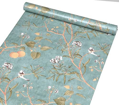 Vintage Botanical Birds Peel and Stick Wallpaper Vinyl for Walls Kitchen Bathroom Bedroom Cabinets Decor Self Adhesive Apple Tree Contact Paper Shelf Drawer Dresser Liner 17.7X393 Inches