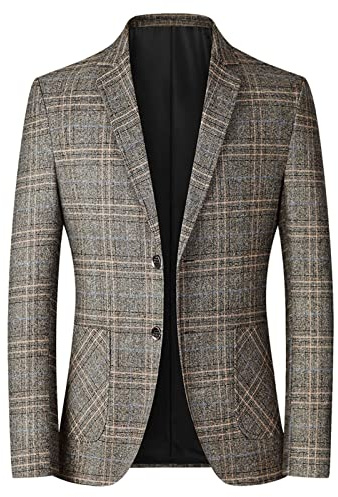 SAUTRV Chaqueta de tweed para hombre, chaqueta de traje a rayas con doble botonadura a cuadros, chaqueta elegante para fiestas, bodas, blazer ajustado para hombre, chaquetas de traje ligero, chaqueta