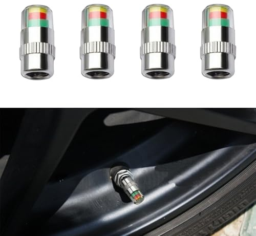 4PCS Car Tire Pressure Monitor Valve Stem Caps, 2.4Bar 36PSI Car Tire Pressure Monitor Sensor Indicator with 3-Color Eye Alert, Universal Valve Stem Caps Replacement for Cars, Motorcycles, Bicycles