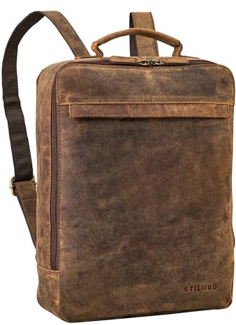 STILORD 'Claudio' Leder Rucksack Herren & Damen Mittelgroß Laptoprucksack 13-14 Zoll Studenten Rucksack mit Laptopfach Daypack Arbeitsrucksack Cityrucksack Echtleder, Farbe:colorado - braun