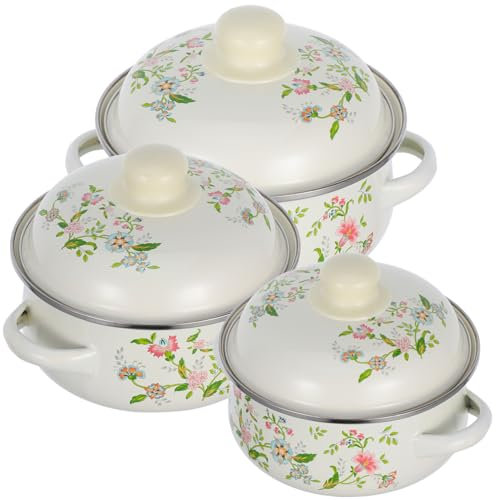 Alipis Set di Pentole con Motivo Floreale 3 Pezzi Mini Pentola per Stufato Casseruola con Doppio Manico per Cottura A Induzione