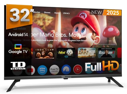 TD Systems - Smart TV 32 Pouces Full HD, Android 14 GTV, télévision TNT HD, modèle 2025, téléviseur avec 2 Ans de Garantie - PRIME32K21FGLE