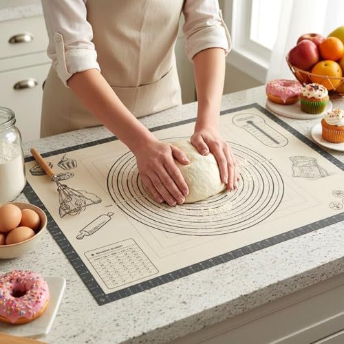 Silicone Baking Pastry Dough Mat - 28x20Inch Extra Large Cookie Bread Rolling Mats Sheet, Nonstick Kitchen Counter Kneading Board Thick Reusable Pie Cookies Pizza Fondant Making Matt Baking Supplies