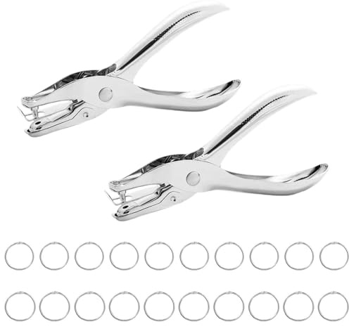 FFDHWU 2 Manual Hole Punters And 20 Binding Rings, Round Hole Punching Tools, Neat And Beautiful Edges, Suitable For Loose-Leaf Book Binding And Document Sorting.