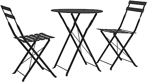 Tonture Lot de 3 meubles de bistrot en acier noir, pliable, résistant aux intempéries, pour jardin, balcon, terrasse, meubles d'extérieur, salle à manger, design peu encombrant