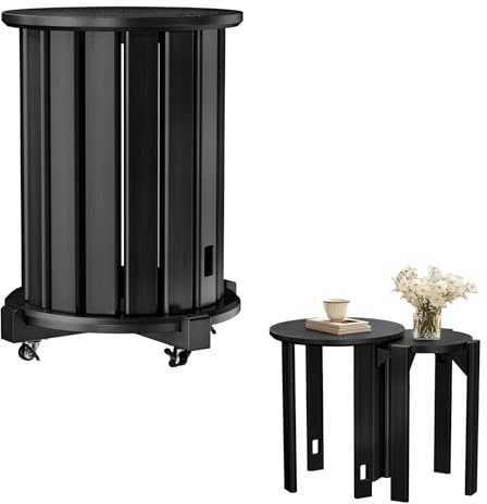 Napacoh Round Stackable Stools Set of 4, Wooden Nesting Chairs on Wheels, No Assembly Required Round Stacking Stool for Kitchen, Living Room, Bar, Dorm (Black)