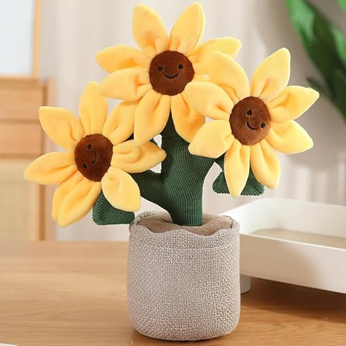XIMEY Peluche Plante en Pot, Peluche Fleur Pot, Pot de Fleur Artificiel, Poupée Tournesol, Jouet Doux et Lavable, Cadeau pour Enfants Bébé Fille Garçon (Tournesols)