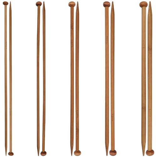 Aiguille a Tricoter, Aiguilles à Tricoter, Laine Chenille, Tricot, Lot de 10 Aiguilles en Bambou de 25 cm, Tailles 4mm à 8mm, Outils de Tissage Professionnels pour Travaux Manuels et Couture