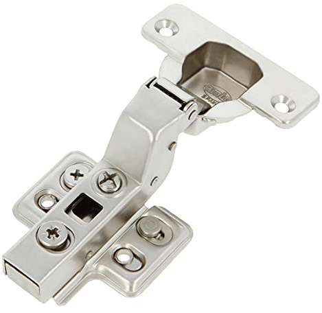 Amig - Bisagra de cazoleta Hidráulica - Superacodada con pestillo - Ideal para muebles de cocina, armarios o puertas - Ø35 mm - Acero Niquelado - Color: Plateado - Apertura de 110º