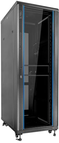 Aiten Data Armario Rack Suelo 19 37U 600 x 600 x 1840 mm Montado con Accesorios: 2 Bandejas Fijas, 4 Ventiladores 120 mm, 1 PDU con 8 Puertos de 1U, Patas, Ruedas y Llaves