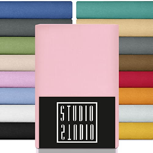 STUDIO Premium Spannbettlaken 120x200cm, 120x220cm, 130x200cm & 130x220cm – Jersey-Spannbetttuch aus 97 % Baumwolle & 3 % Elastan – Puder – Öko-Tex Zertifiziert, bügelfrei – für Matratzen 15–35cm