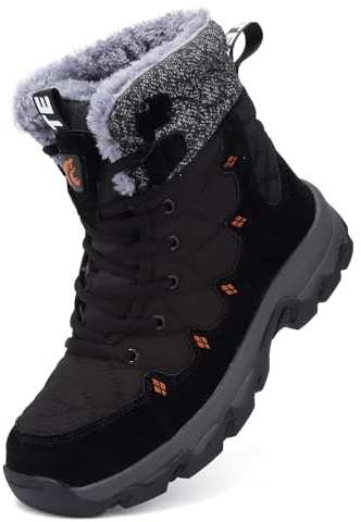 Unitysow Botte Homme Femme Hiver Fourrure Bottines de Neige Chaudes Chaussures Montantes Courte Bottines Mode de Neige avec Doublure Chaud Fourrure,Noir,43 EU