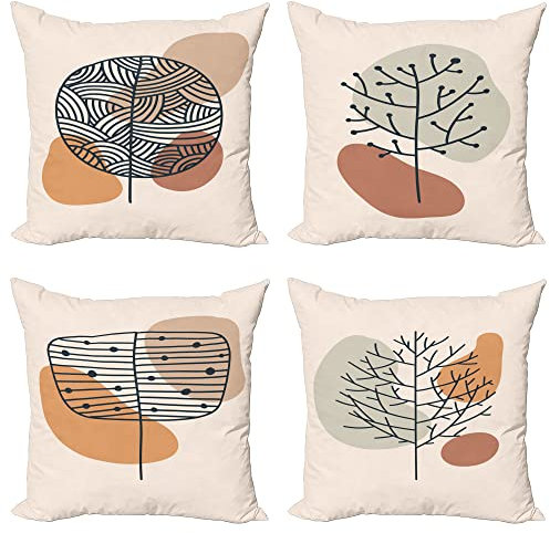 ABAKUHAUS Botanisch Dekokissen Kissenbezug 4er Pack, Formlose Ovale Zweige Modern Accent Doppelseitiger Digitaldruck, 60 cm x 60 cm, Champagner Zimt