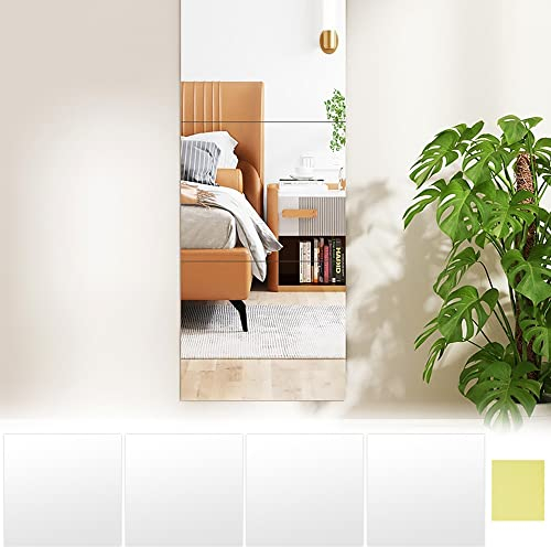 DURANTEY 4 Stück Spiegelfliesen Selbstklebend 30x30CM Selbstklebende Fliesenspiegel Nicht Glas Wandspiegel Spiegelkacheln Quadrat Klebespiegel Bequem Spiegel zum aufkleben für DIY Wohnzimmer Haus